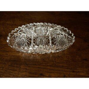 American Brilliant Period Cut Crystal Relish Pickle Dish Sawtooth Rim 7.5” Oval